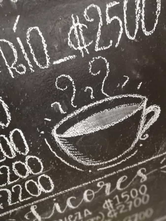 Cup of coffee black board