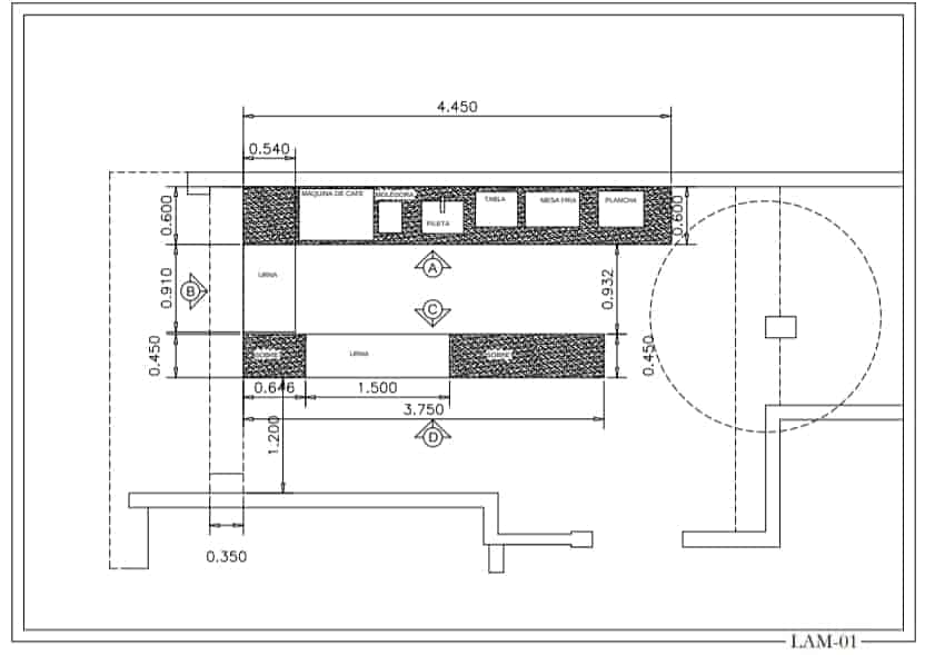 Architectural drawing for a coffee shop bar, the one we used for our coffee shop.