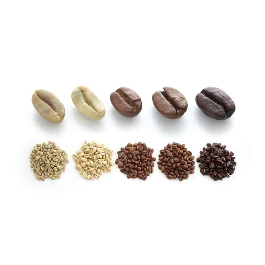 different levels of roasted coffee beans